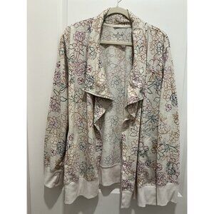 Cuddl Duds Cardigan 3X Woman’s Floral Print Two Button Closure Tan